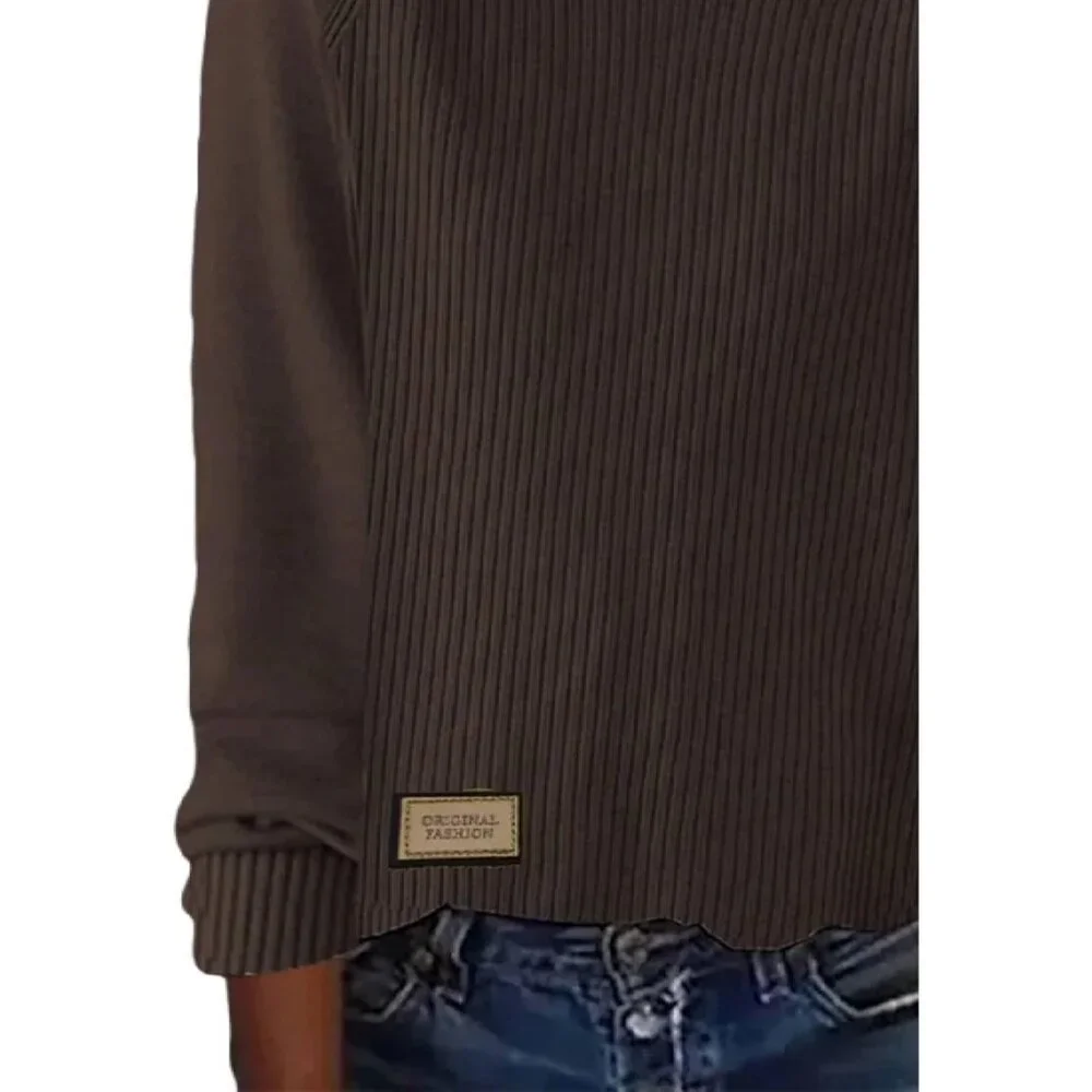 Women’s Crew Neck Sweater Cotton Acrylic Long Sleeve Casual Fall Winter - Picture 3 of 6